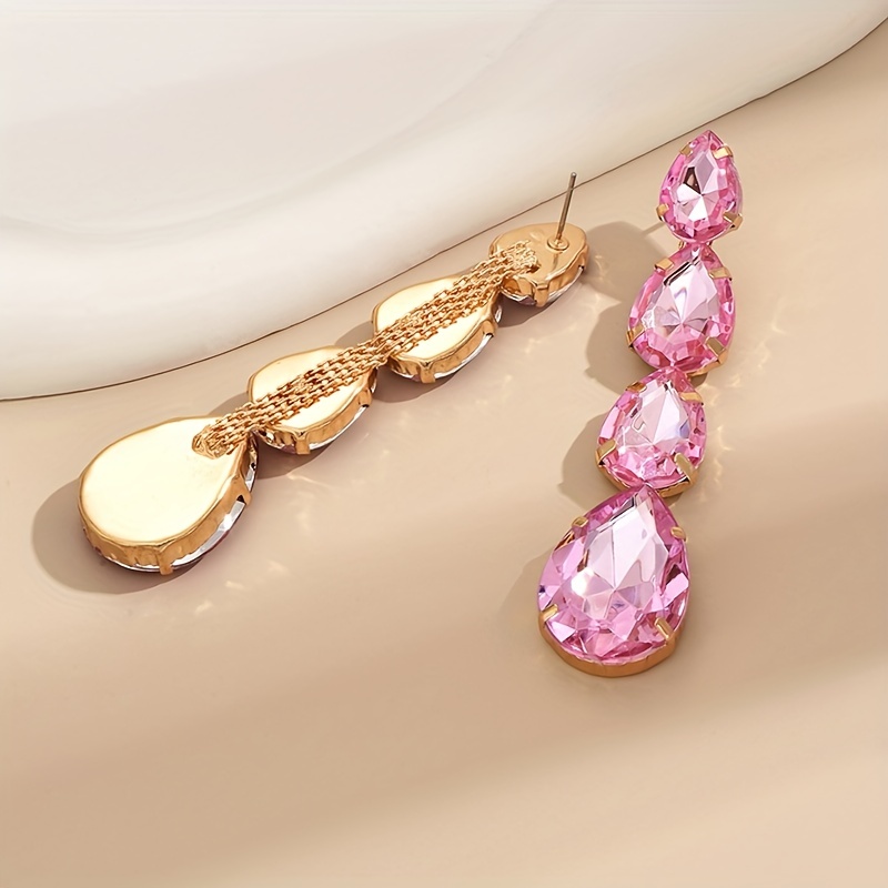 Geometric Water Drop Rhinestone Long Drop Dangle Earrings, Party Decor